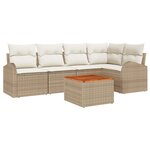 Ensemble de canapé de jardin 6 pièces avec coussins Beige Poly Rotin Acacia