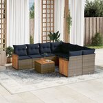 vidaXL Salon de jardin 9 Pièces avec coussins gris résine tressée