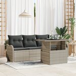 Canapé de Jardin 5 Pièces avec Coussins Gris Clair Poly Rotin