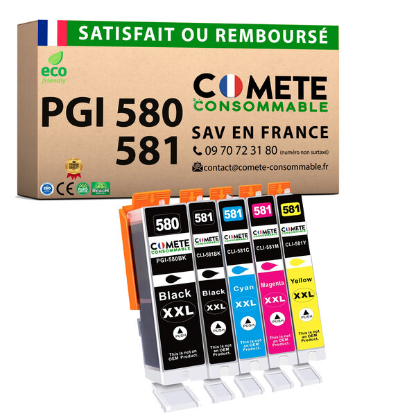 COMETE, Entreprise Française- 580/581XL - pack 5 Cartouches Compatibles CANON