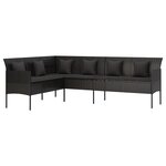 vidaXL Canapé de jardin en forme de L et coussins noir résine tressée