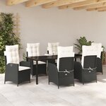 vidaXL Set de salle à manger de jardin 7 pièces avec coussins - Noir Poly Rattan