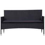 vidaXL Canapé de jardin à 3 places avec coussins Noir Résine tressée