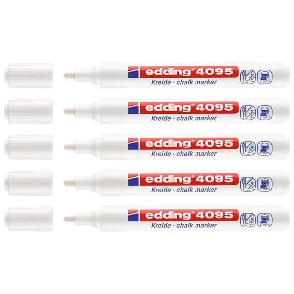 Marqueur Craie Liquide 4095 Ardoises et Fenêtres Blanc Pointe Ronde 2-3 mm x 5 EDDING