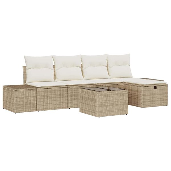 vidaXL Ensemble de canapé de jardin 6 Pièces Beige Poly rotin