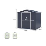 Abri de jardin en métal 4 07 m² - 213 x 191 x 195 cm - Kit d'ancrage inclus - Gris