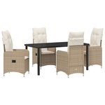 vidaXL Set de 5 Chaises de Jardin avec Coussins Beige en Rattan Poly