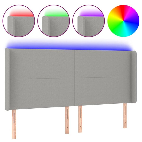 vidaXL Tête de lit à LED Gris clair 163x16x118/128 cm Tissu
