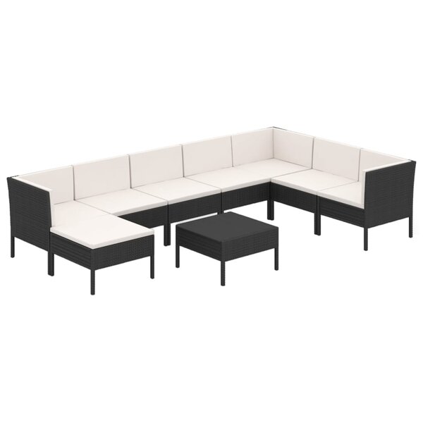 vidaXL Salon de jardin 9 Pièces avec coussins Résine tressée Noir