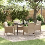vidaXL Set de salle à manger de jardin 5 pièces avec coussins beige poly rattan