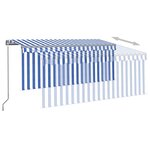 vidaXL Auvent rétractable manuel avec store LED 3 5x2 5m Bleu et blanc