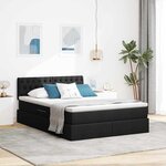 vidaXL Lit avec rangement et LED avec matelas Noir 140 x 190 cm tissu