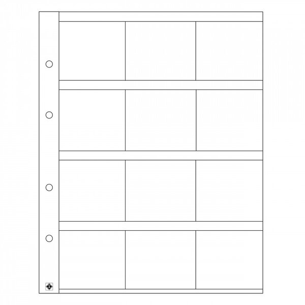 Feuilles numismatiques Optima pour 12 cadres cartonnés.