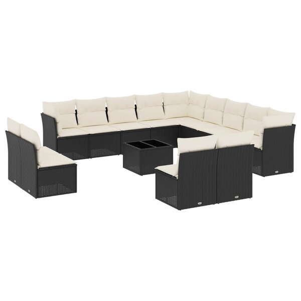 vidaXL Salon de jardin avec coussins 14 Pièces noir résine tressée