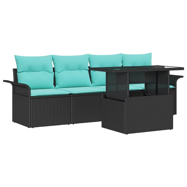 vidaXL Ensemble de canapé de jardin avec coussin 5 Pièces Noir Poly rotin