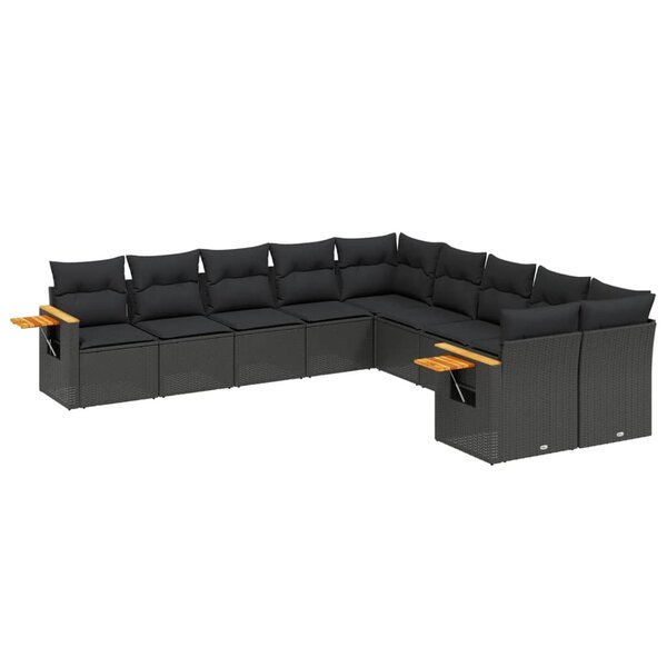 vidaXL Salon de jardin 10 Pièces avec coussins noir résine tressée