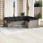 vidaXL Salon de jardin avec coussins 10 Pièces gris clair résine tressée