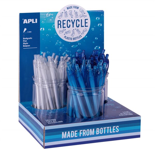 Présentoire de 36 stylos bille en plastique de bouteilles recyclées Decadry By Apli