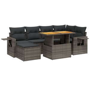 vidaXL Salon de jardin avec coussins 7 Pièces gris résine tressée