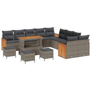 vidaXL Ensemble de canapé de jardin avec coussin 14 Pièces Gris