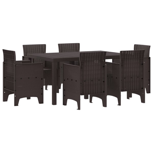 vidaXL Ensemble de salle à manger de jardin 7 pièces en poly rotin marron