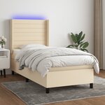 vidaXL Sommier à lattes de lit matelas et LED Crème 100x200 cm Tissu