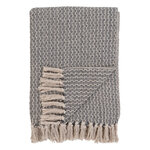 Plaid en coton gris foncé et blanc motif rayé 130 x 160 cm