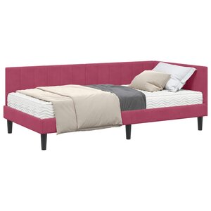 vidaXL Cadre de lit d'angle avec matelas 2 pc Bordeaux 90 x 200 cm