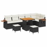 vidaXL Ensemble de canapé de jardin avec coussin 9 Pièces Noir Poly rotin