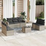 vidaXL Salon de jardin 8 Pièces avec coussins gris clair résine tressée