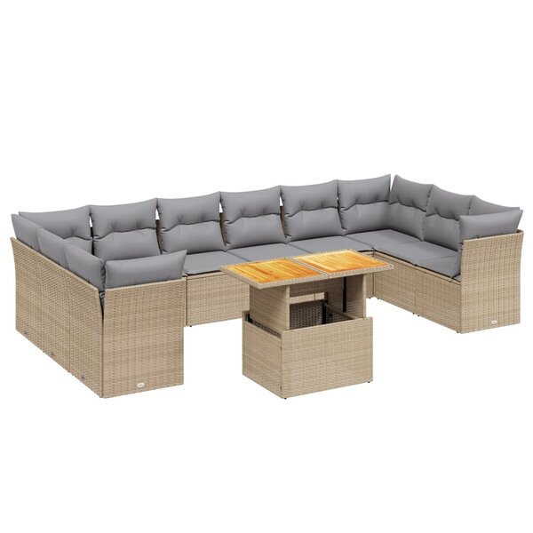 vidaXL Salon de jardin 11 Pièces avec coussins beige résine tressée