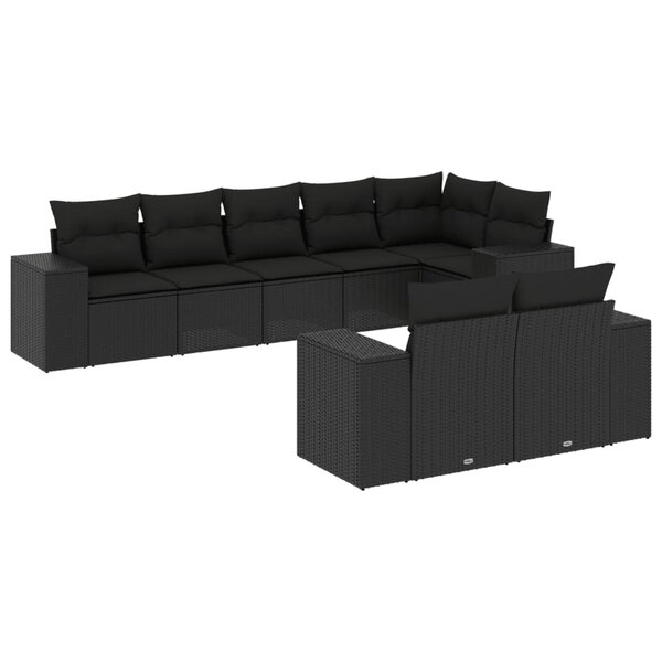 vidaXL Salon de jardin 8 Pièces avec coussins noir résine tressée