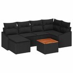 vidaXL Ensemble de canapé de jardin avec coussin 7 Pièces Noir Poly rotin
