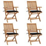 vidaXL Chaises pliables de jardin avec coussins lot de 4 Teck solide
