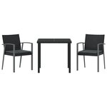 vidaXL Ensemble de 3 pièces de salle à manger de jardin avec coussins en rotin poly noir