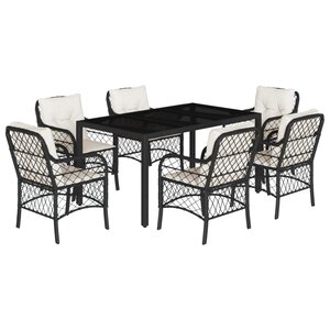 vidaXL Ensemble à manger de jardin coussins 7Pièces Noir Résine tressée