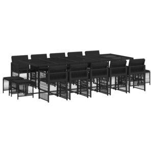 vidaXL Ensemble à manger de jardin 15 Pièces coussins noir résine tressée
