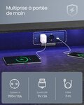 Bureau gaming avec led et multiprise table gamer bureau informatique avec rehausseur d’écran pour 2 ordinateurs pour chambre noir 12_0004634