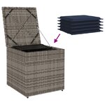 vidaXL Coffre de rangement Gris et bleu marine Coussins en ratán et en tissu