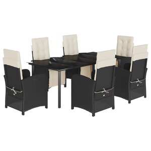 vidaXL Ensemble à manger de jardin coussins 7Pièces Noir Résine tressée