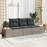 vidaXL Ensemble de Canapé de Jardin de 3 Pièces avec Coussins Gris en Rattan Synthétique