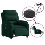 vidaXL Fauteuil inclinable de massage électrique vert foncé velours