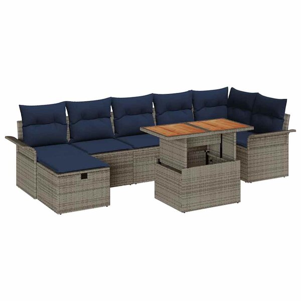 vidaXL Ensemble de canapé de jardin avec coussin 8 Pièces Gris polyrotin