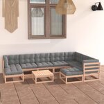 vidaXL Salon de jardin 10 Pièces avec coussins Bois de pin massif