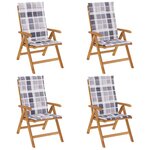 vidaXL Chaises de jardin inclinables lot de 4 et coussins bois teck