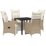 vidaXL Ensemble de salle à manger de jardin de 5 pièces avec coussins Beige Rattan Poly