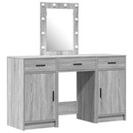 Ensemble de coiffeuse de 3 pièces vidaXL avec LED en bois d'ingénierie gris sonoma