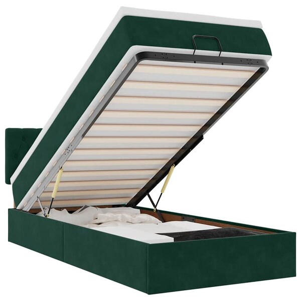 vidaXL Cadre de lit ottoman avec matelas vert foncé 90x190 cm velours