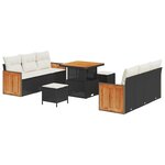 vidaXL Ensemble de Canapé de Jardin 9 Pièces avec Coussins en Poly Rotin Noir Acacia