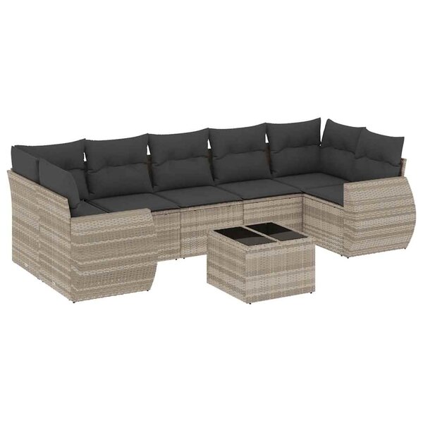 vidaXL Salon de jardin 8 Pièces avec coussins gris clair résine tressée